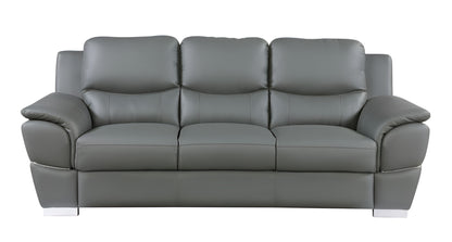 85" Gray Leather Sofa With Silver Legs