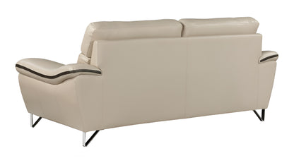 86" Beige Leather Sofa With Silver Legs