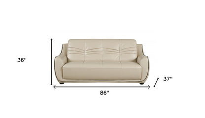 86" Beige Faux Leather Sofa With Black Legs