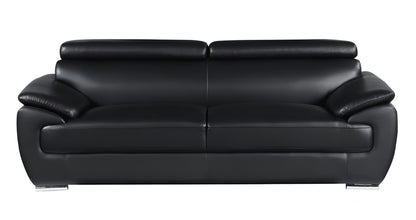 86" Black Leather Sofa With Silver Legs