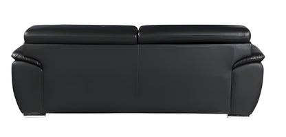 86" Black Leather Sofa With Silver Legs