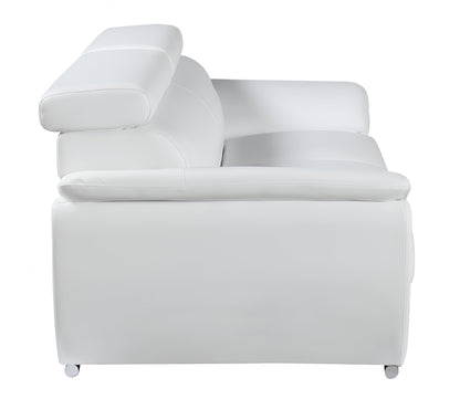 86" White Leather Sofa With Silver Legs