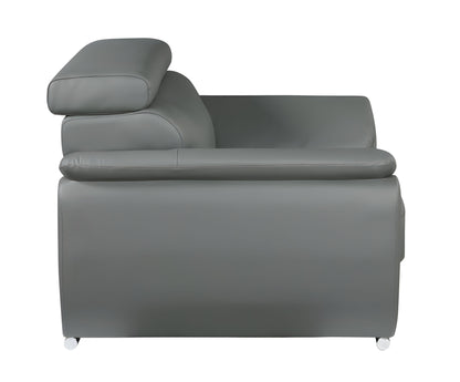 86" Gray Leather Sofa With Silver Legs