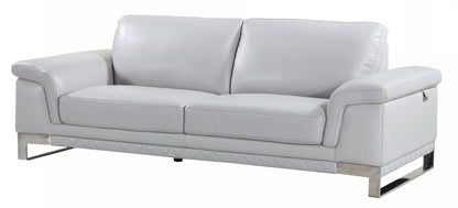 90" Light Gray Italian Leather Sofa With Silver Legs