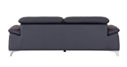 87" Blue Italian Leather Sofa With Silver Legs