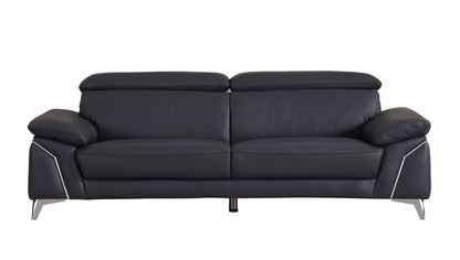 87" Blue Italian Leather Sofa With Silver Legs