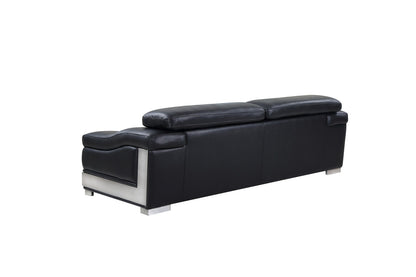 92" Black Italian Leather Sofa With Silver Legs