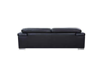 92" Black Italian Leather Sofa With Silver Legs