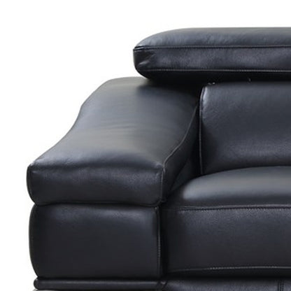 92" Black Italian Leather Sofa With Silver Legs