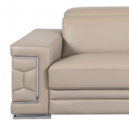 89" Beige Italian Leather Sofa With Silver Legs