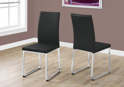 Set of Two Black And Silver Upholstered Faux Leather Dining Side Chairs