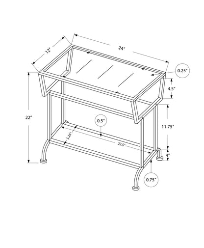 24" Clear and Silver Glass Console Table With Shelves