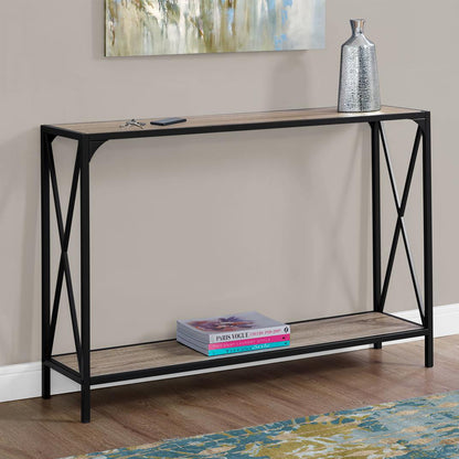 48" Taupe and Black Console Table With Shelves