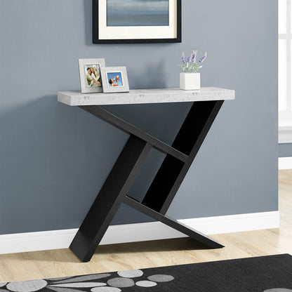 Table console abstraite grise et noire de 36 po avec étagères