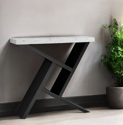 Table console abstraite grise et noire de 36 po avec étagères