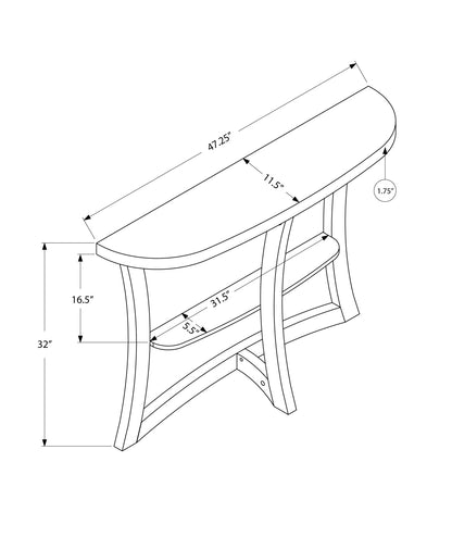 47" Taupe Half Moon Three Leg Console Table With Shelves