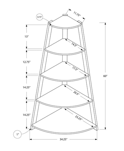 Bibliothèque d'angle à quatre niveaux en bois blanc de 60 po