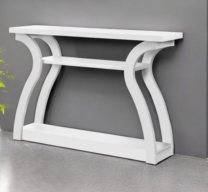 47" White Floor Shelf Console Table With Shelves