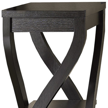 32" Dark Brown Wood Square End Table With Two Shelves