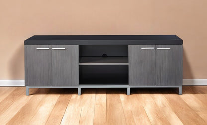 60" Black and Gray Cabinet Enclosed Storage TV Stand