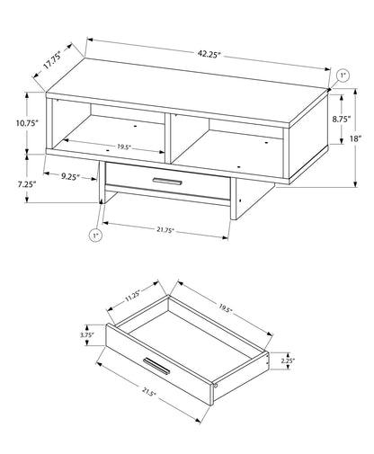 Table basse noire et grise de 42 po avec tiroir et deux étagères