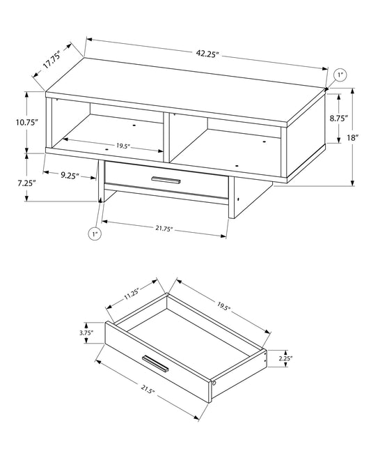 Table basse noire et grise de 42 po avec tiroir et deux étagères