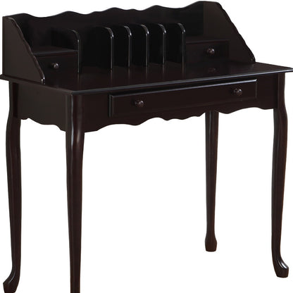 18" Dark Brown Solid Wood Computer Desk With Three Drawers