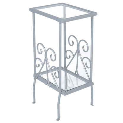 30" Silver And Clear Glass And Metal Square End Table With Shelf