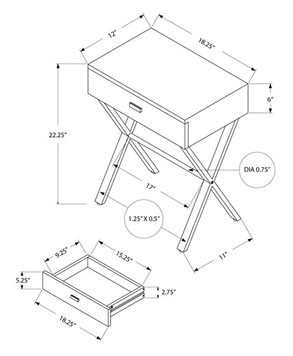 Table d'appoint en bois et métal noir et marron de 22 po avec tiroir