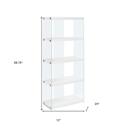 Bibliothèque à quatre niveaux en verre blanc de 59 po