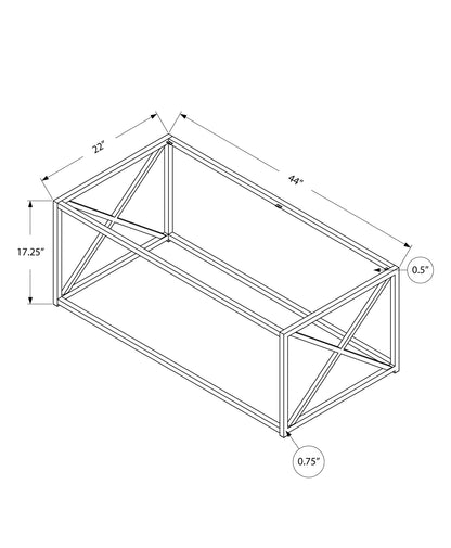 Table basse en verre et fer transparent et argenté de 22 po