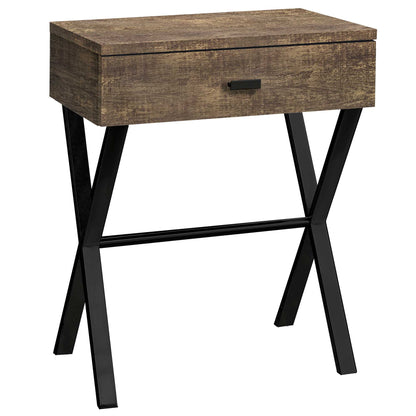 Table d'appoint en bois et métal noir et marron de 22 po avec tiroir