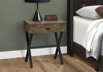 22" Black And Brown Wood And Metal End Table With Drawer