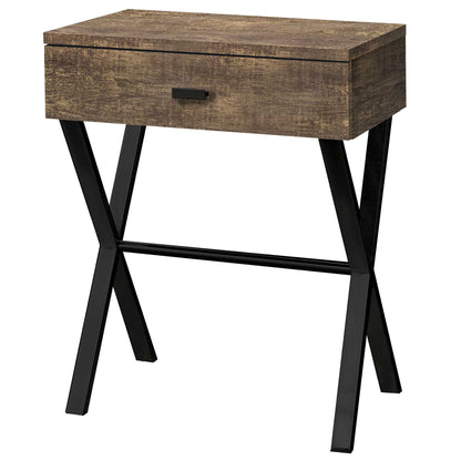 Table d'appoint en bois et métal noir et marron de 22 po avec tiroir