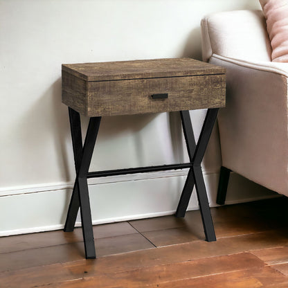 Table d'appoint en bois et métal noir et marron de 22 po avec tiroir