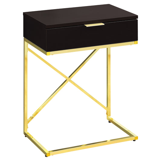 24" Gold And Black Wood And Metal End Table With Drawer