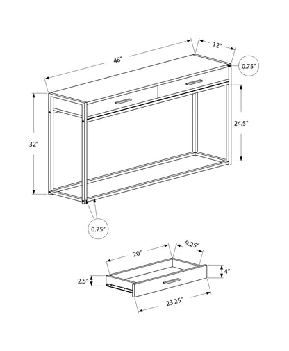 48" Gray and Black Frame Console Table And Drawers