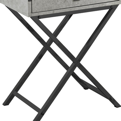 24" Black And Gray Wood And Metal End Table With Drawer