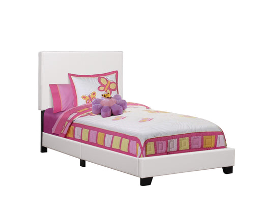 White Solid Wood Twin Upholstered Faux Leather Bed Frame