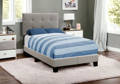 Gray Twin Tufted Upholstered Linen Bed Frame with Nailhead Trim