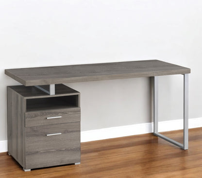 Bureau d'ordinateur taupe et argent de 24 po avec deux tiroirs