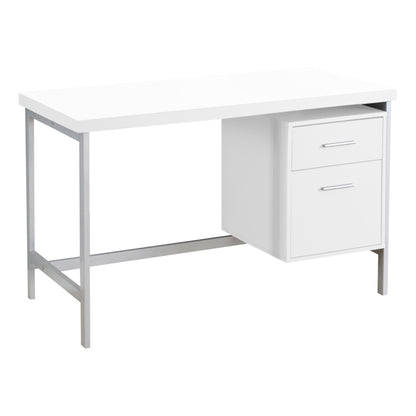 24" White and Silver Computer Desk With Two Drawers