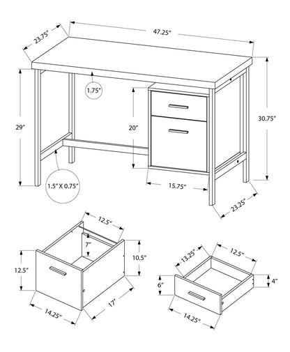 24" White and Silver Computer Desk With Two Drawers