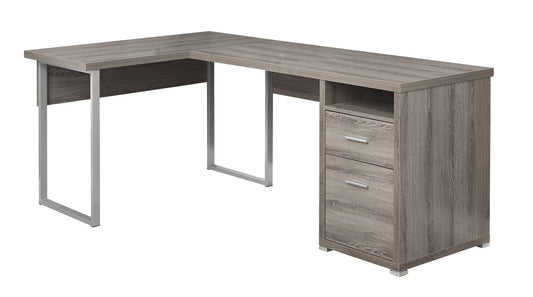 Bureau d'ordinateur en L gris et argent de 47 po avec deux tiroirs