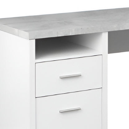 Bureau d'ordinateur en L gris et argent de 47 po avec deux tiroirs