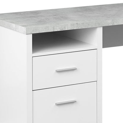 Bureau d'ordinateur en L gris et argent de 47 po avec deux tiroirs