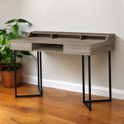 22" Taupe and Black Writing Desk With Two Drawers