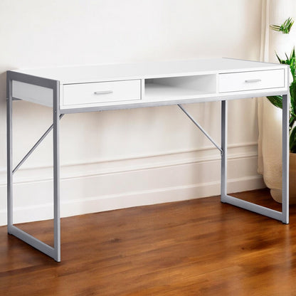 22" White and Silver Computer Desk With Two Drawers