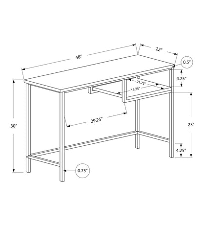 Bureau d'ordinateur brun foncé et argent de 22 po