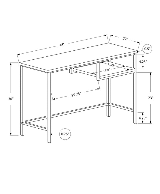 Bureau d'ordinateur brun foncé et argent de 22 po